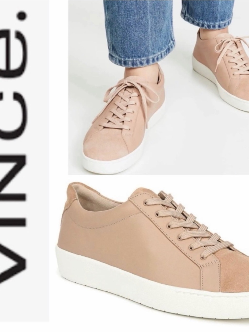 Vince Blush/Taupe Leather Platform Lace-Up Sneakers